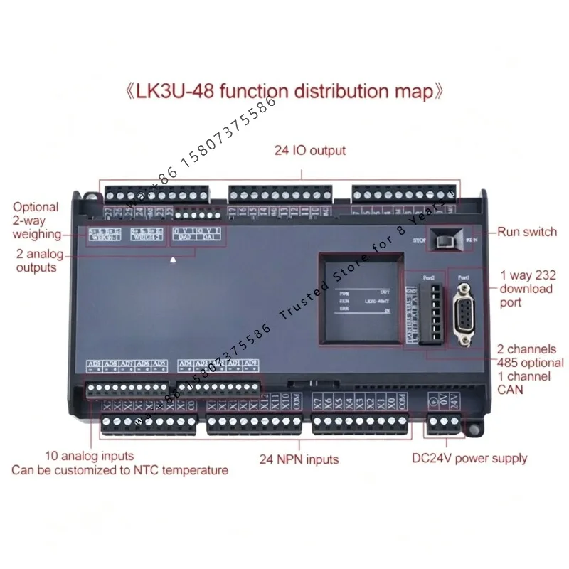 FX3U PLC 14 20 32 48 64MR/MT/MRT up to 10AD 2DA RS232 2xRS485 32000 Steps High Speed Output Optional NTC PT100 CAN Ethernet