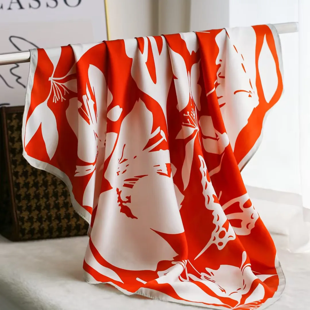 

Brand 100% Real Silk Square Scarf Women Neckerchief Shawl Ladies Neck Wrap Headband Bandana Female Foulard Hijab Kerchief 65CM