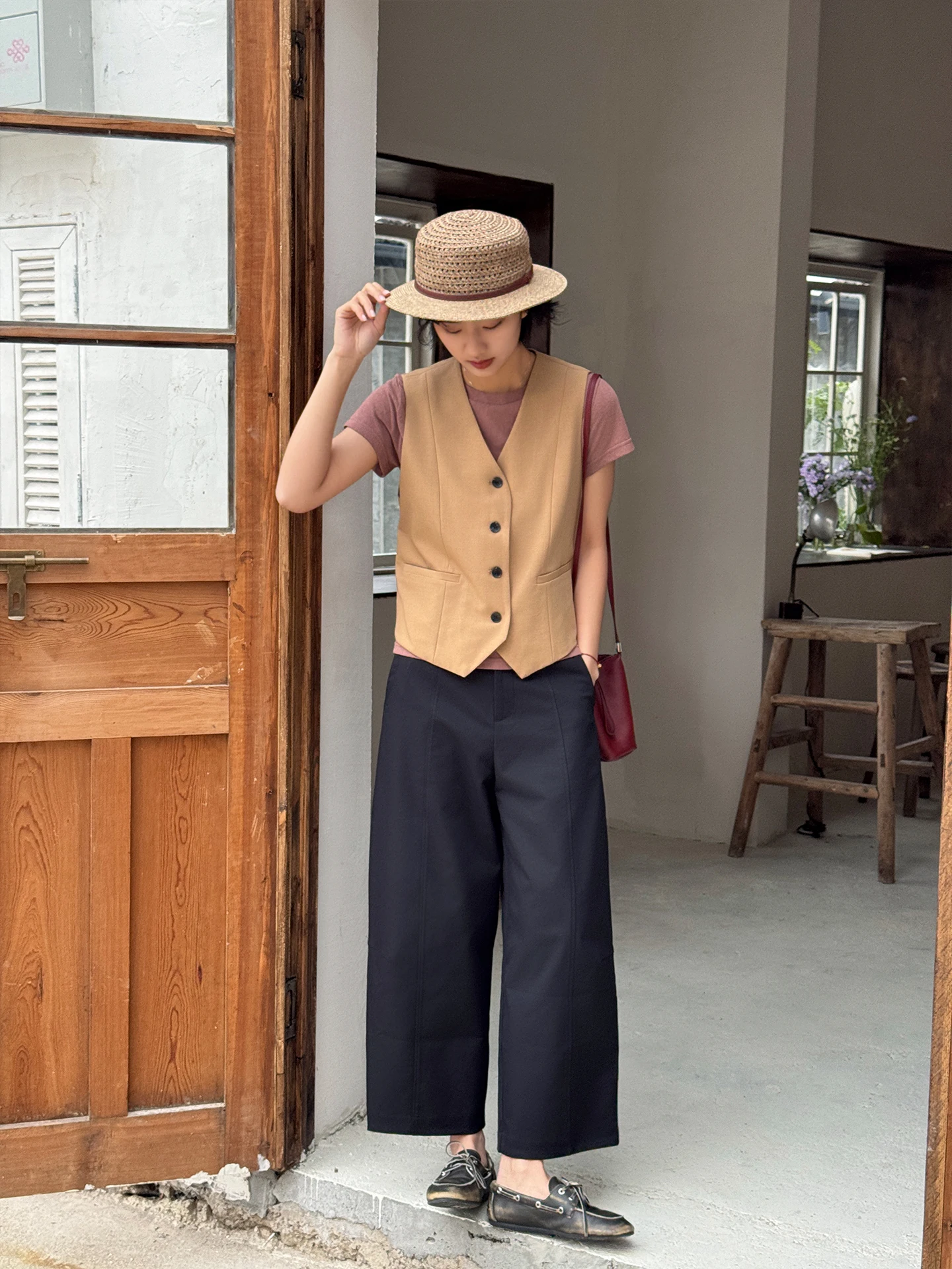 Black Minimalist High Waist Elastic Leisure Pants Women's Nine Points Autumn New Style Casual Trousers Easy to Match Straight...