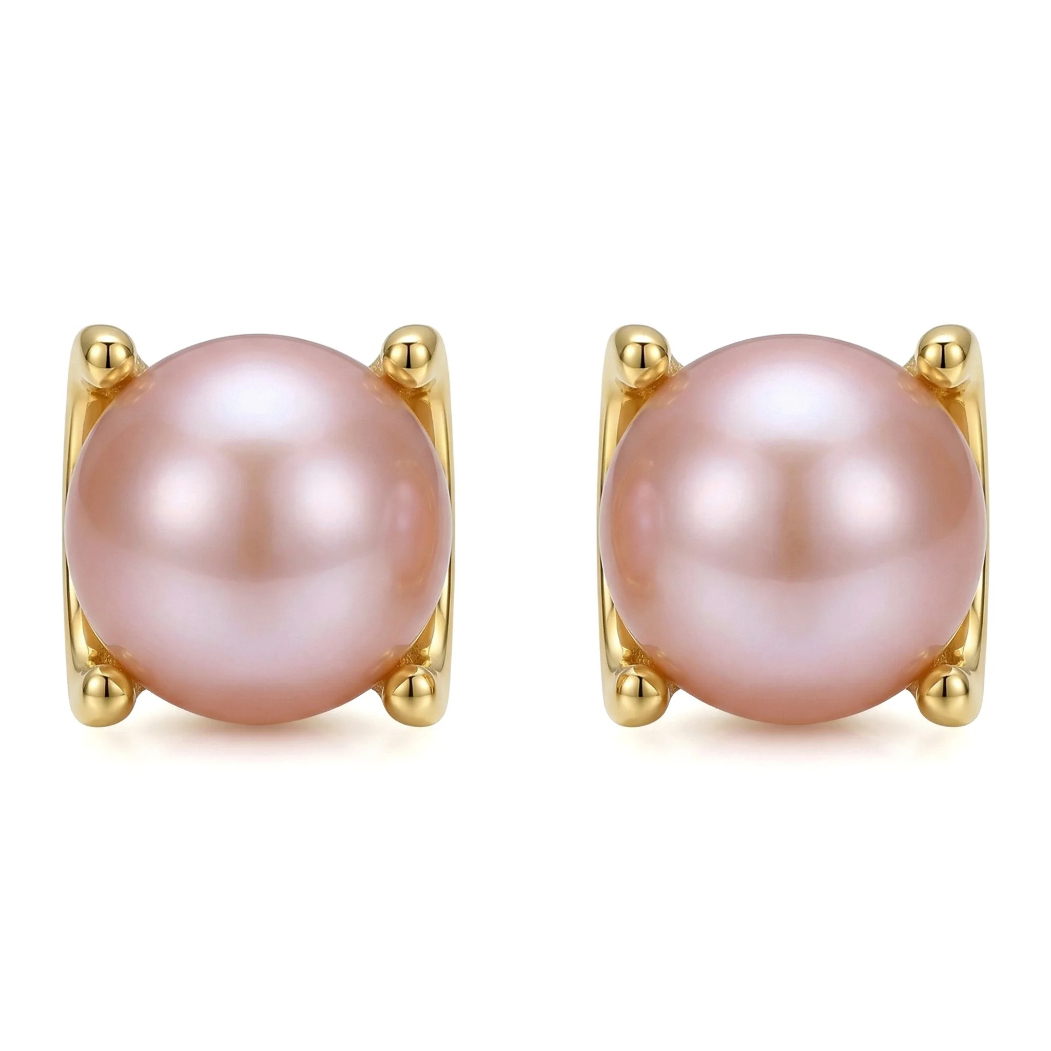 JUNYE Pendientes Minimalistas de Perlas Doradas de Alto Brillo 5A+ en Tono Rosa Púrpura Claro, Casi Redondos, Joyería Elegante para Mujeres, Regalos para Fiestas