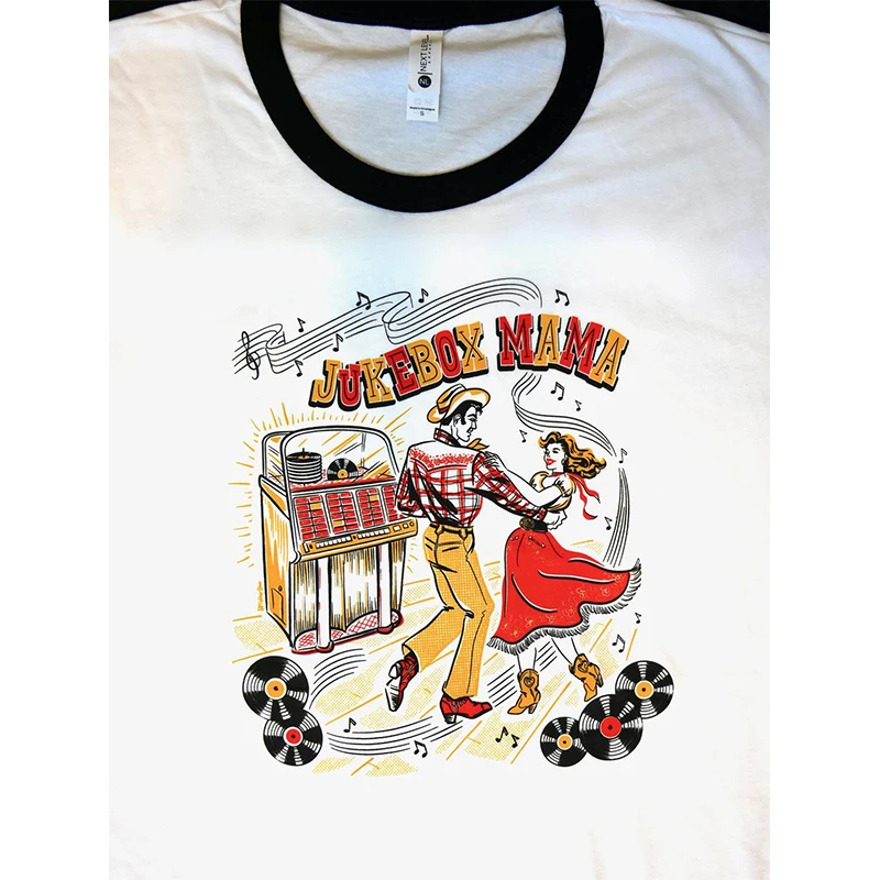 Hillbilly Jukebox Mama Vintage Ladies Graphic Ringer Tees Soft Modal Short Sleeve Shirts Plus Size Loose Tshirts Gift For Mom