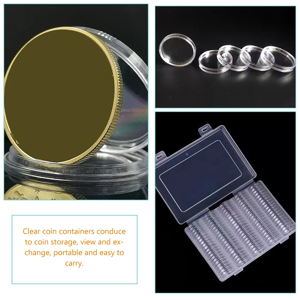100 Pcs Coin Holders for Collectors Capsule Protector Clip Convenient Clear Round