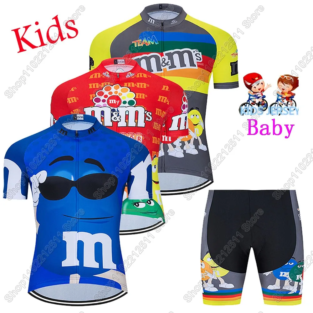 

2025 детский популярный комплект велосипедного трикотажа с шоколадной фасолью для мальчиков и девочек, одежда для велоспорта с героями мультфильмов, рубашки для шоссейного велосипеда, костюм, велосипедные штаны