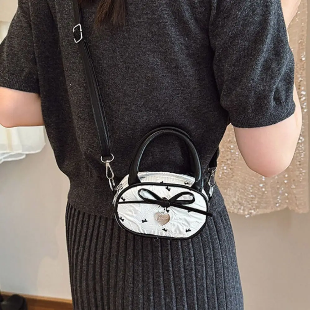

Y2K Bow Polka Dot Crossbody Bag Love Pendant Street Style Mini Top-Handle Bag Large Capacity Solid Color Vintage Handbag Girl