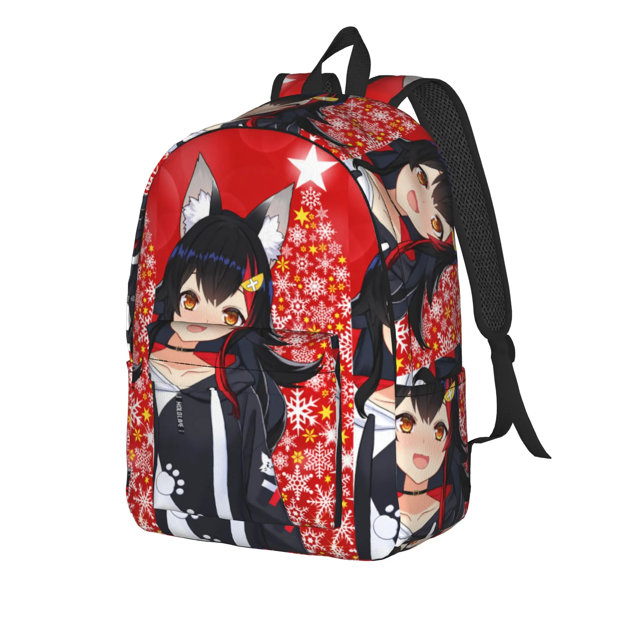 Hololive Gamers Ookami Mio Christmas Backpack  Pretty Backpacks Male Camping Print High School Bags Colorful Rucksack