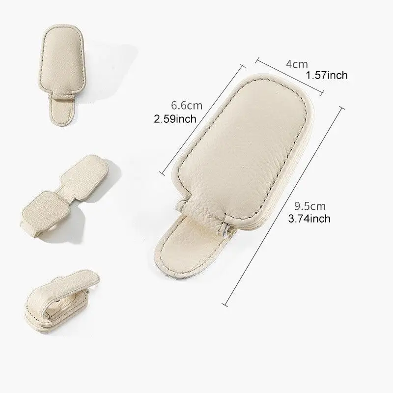 Litchi Grain PU Leather Car Sunglasses Holder Easy to Install Universal Fit Sun Visor Storage Clip Magnetic Closure Organizer