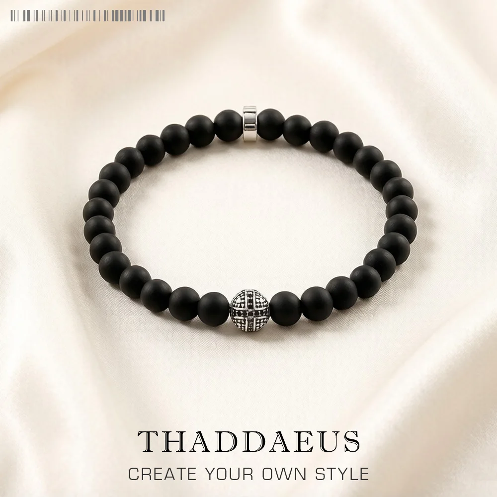 Matowe czarne obsydianowe bransoletki Karma Cross Bead 925 Sterling Silver Europe Style Fashion Jewelry Gift