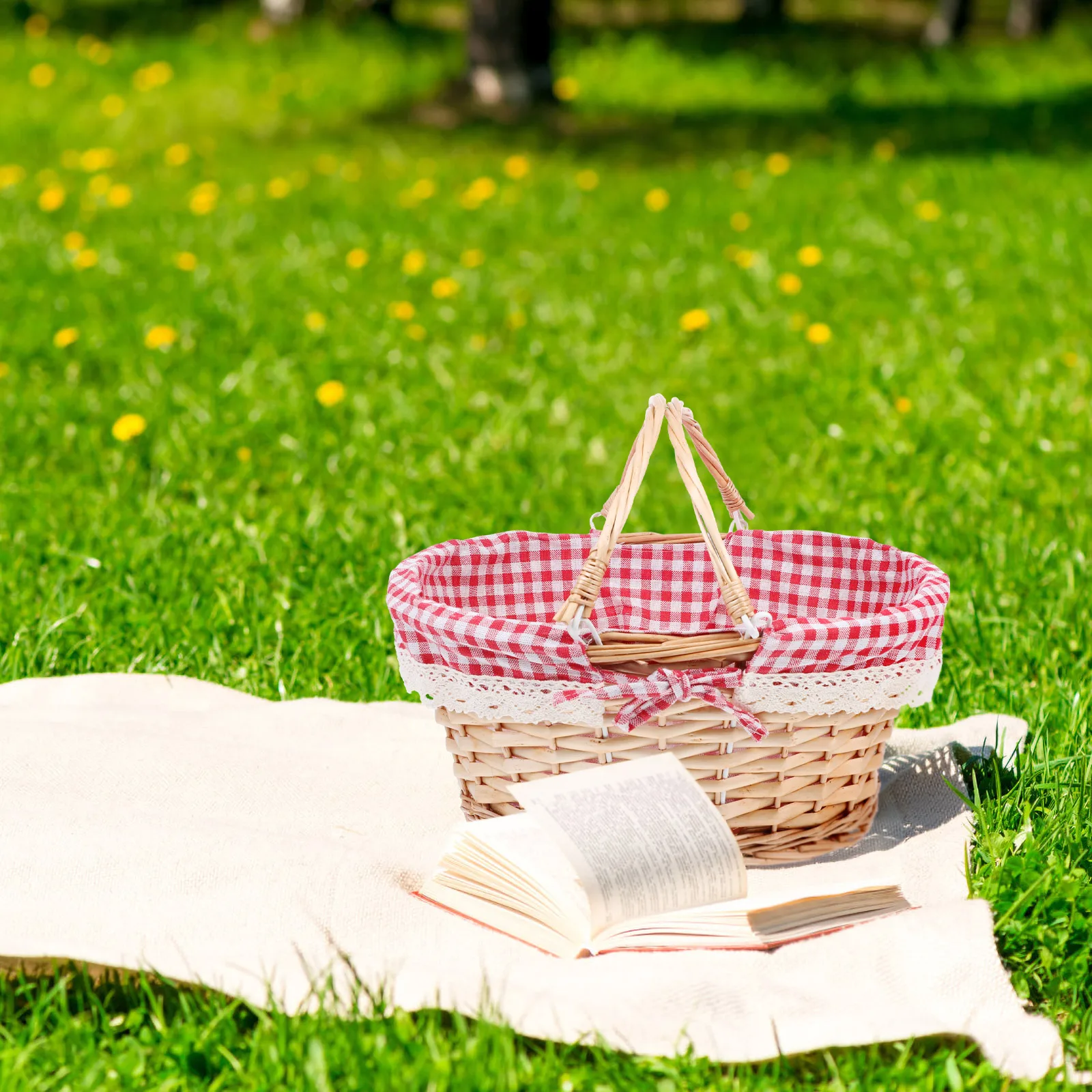 

1pc Woven Picnic Natural Handheld Outdoor Storage Basket For Fruit Snacks Flowers Gift Wrapping Sundry Container Decorative