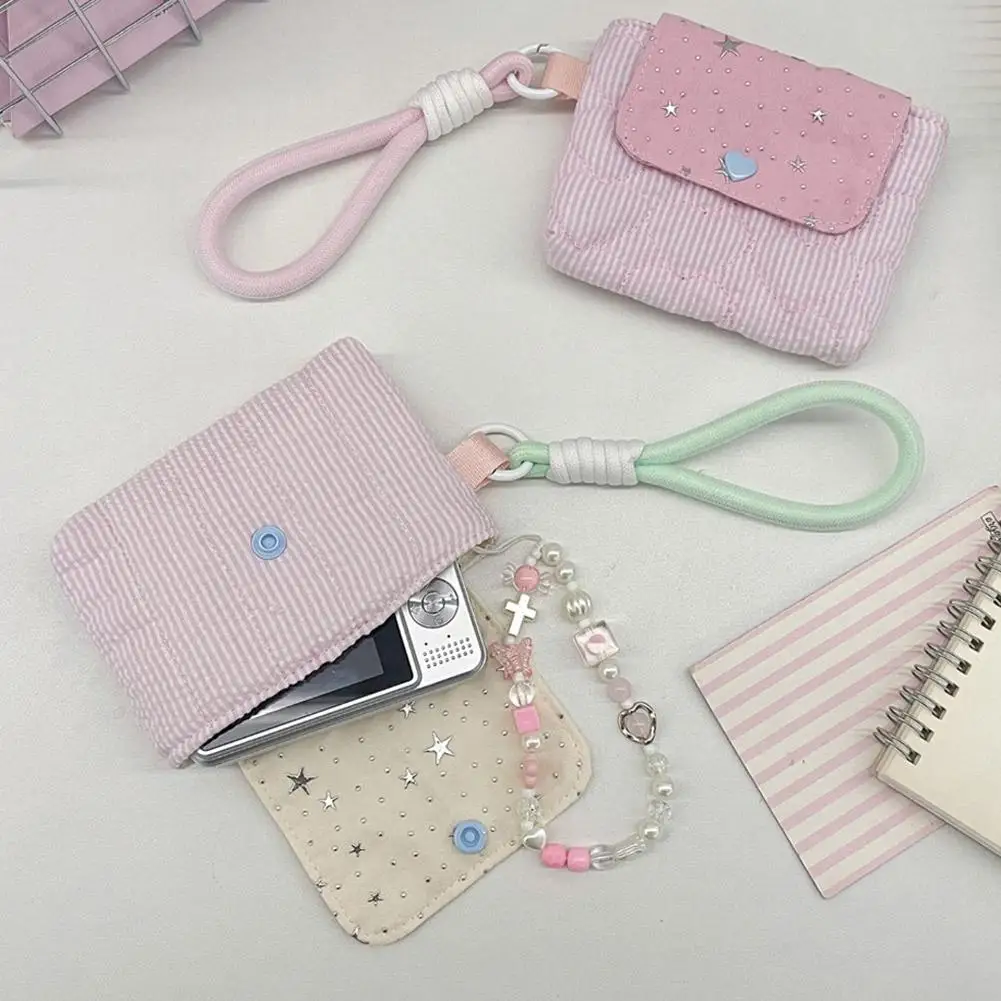 Kawaii Striped Mini Bag for Girls ,Multi-function Wristlet Coin Purse,Menstrual Pad/ Card/Earphone Storage Bag Portable Pouch view 6