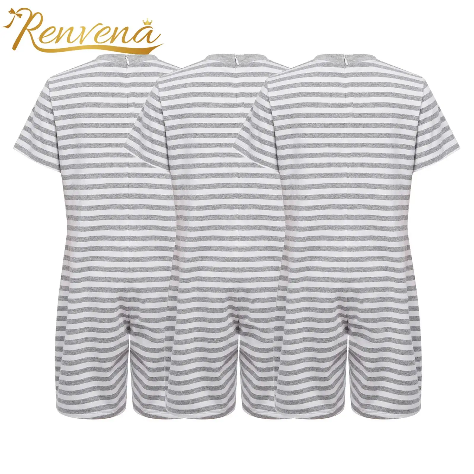 

Child Special Needs Adaptive Clothing Suits 3pcs Kids Boys Girls Clothes Anti-strip Striped Jumpsuit Short Sleeve Unitard Romper