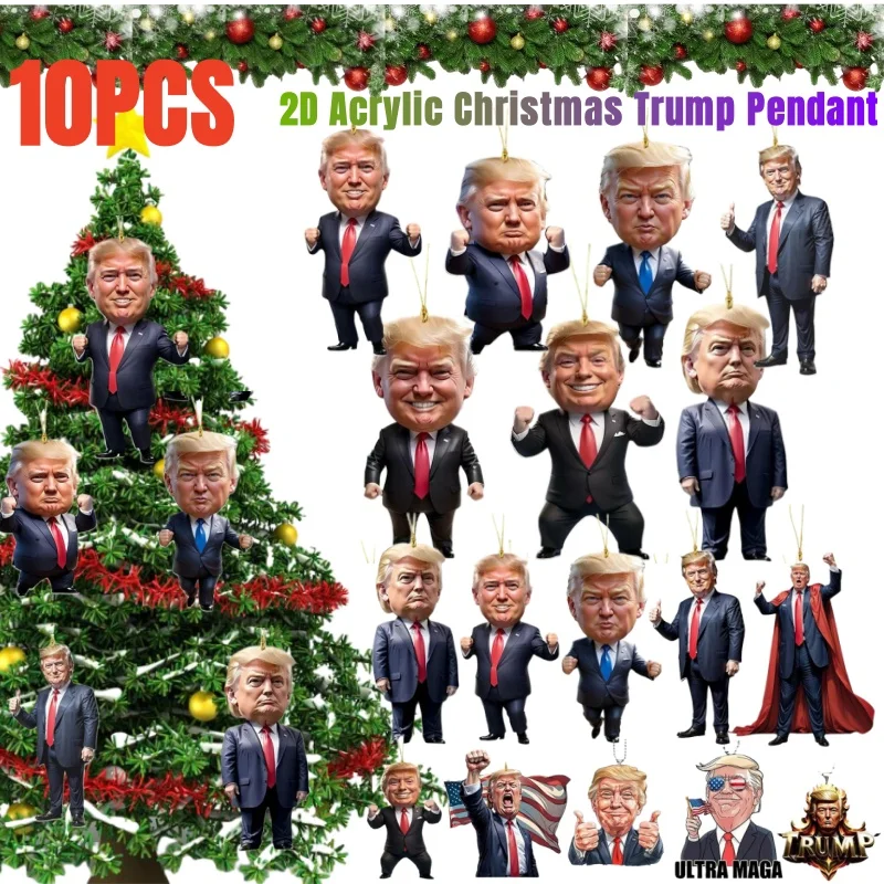 Donald Trump Christmas Ornament 2D Acrylic 2024 Christmas Trump Ornaments Christmas Tree Pendant Gifts for Car Backpack Keyring