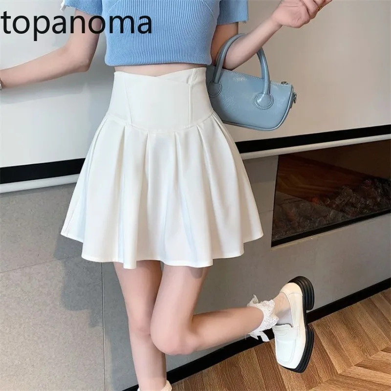

Topanoma Pleated Skirts Women High Waist Solid Spring Fashion New 2025 Sweet Elegant Female Mini Skirt Party Sexy Casual