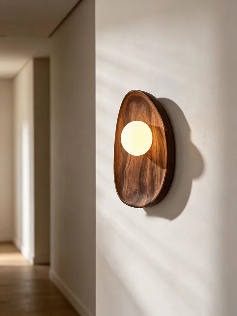 Natural Dark Wood Wall Light G4 Bulb White Glass Ball Indoor