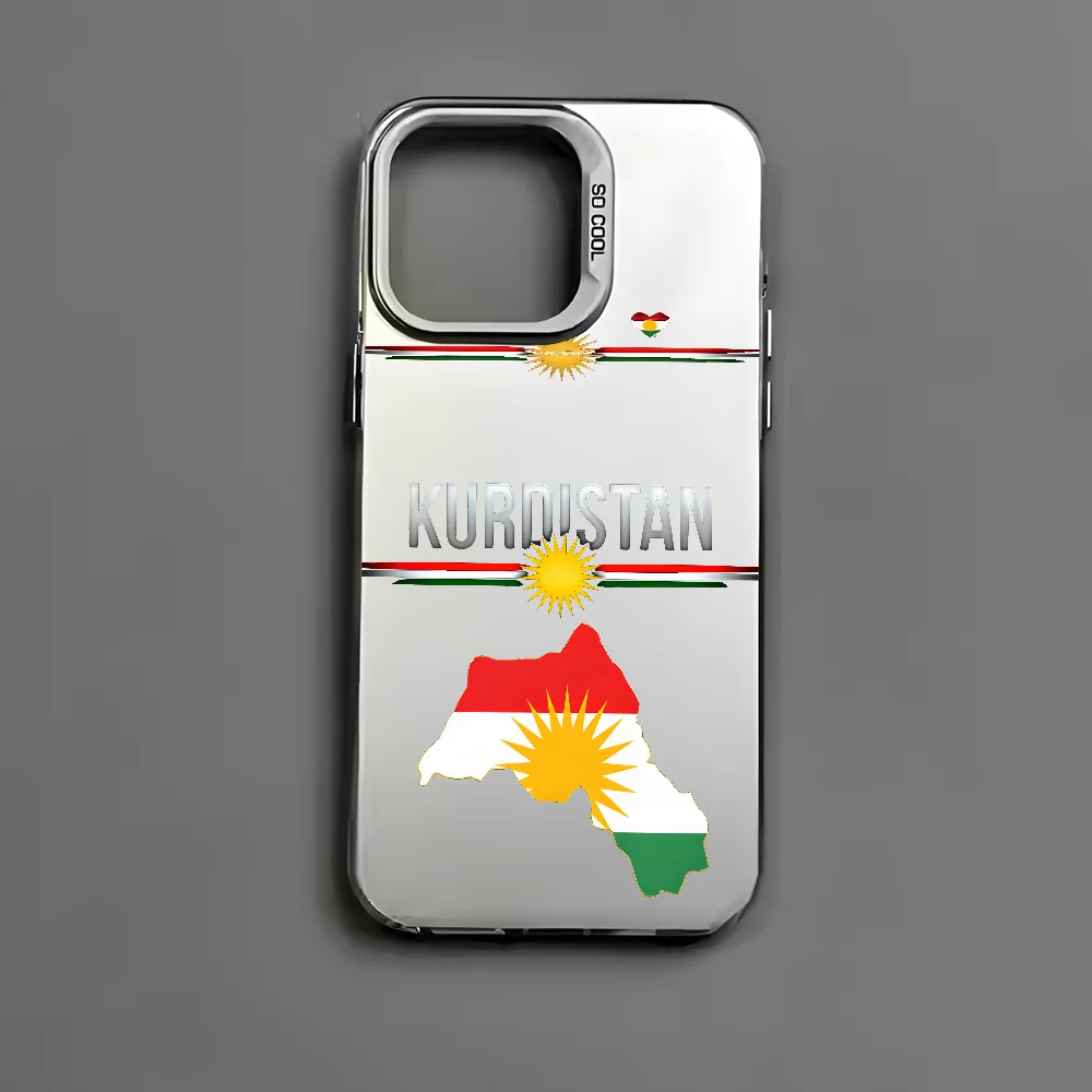 حافظة هاتف رائعة بعلم كردستان لهاتف آيفون 16 15 14 13 12 11 Pro Max أسود غير لامع متعدد الألوان ليزر معدني أورورا فوندا #4