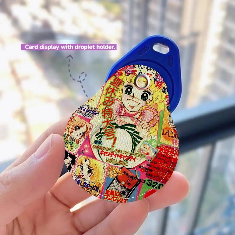 Candy Candy Anime 1PCS PU Leather Keychain Protective Case Door Lock Access Control Tags Card Bag Key Tag Ring