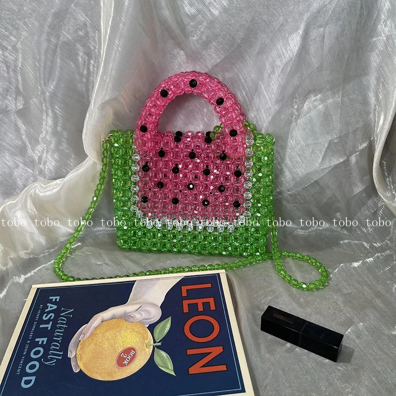 New Fun Watermelon Pattern Crossbody Bag Handmade Beaded Vacation Shoulder Bags Casual Clutch Designer Square Box Totes