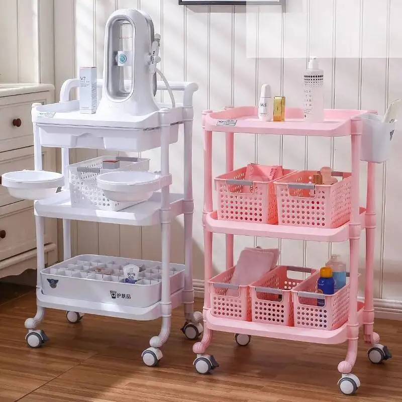 عربة مختبر الحلاق المحمولة عربة المنظم عجلات ماكياج النبيذ صينية لف الأثاث مستحضرات التجميل مساعد طاولة توصيل سبا