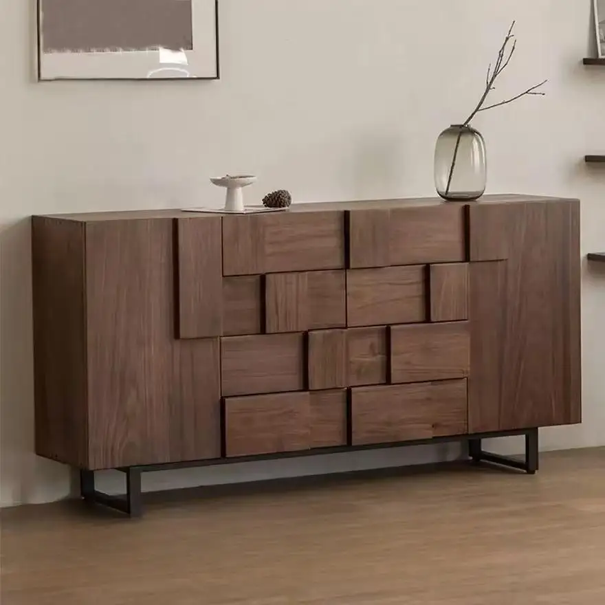 

Medieval solid wood multi-chest cabinet, walnut side cabinet, retro living room storage against the wall, entrance cabinet,