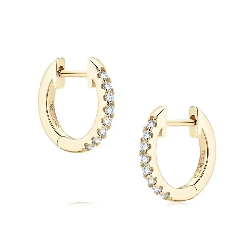 Dropshipping Jewelry 925 Sterling Silver 1.6mm Moissanite Hoop huggies Circle Earrings for Elegant Lady