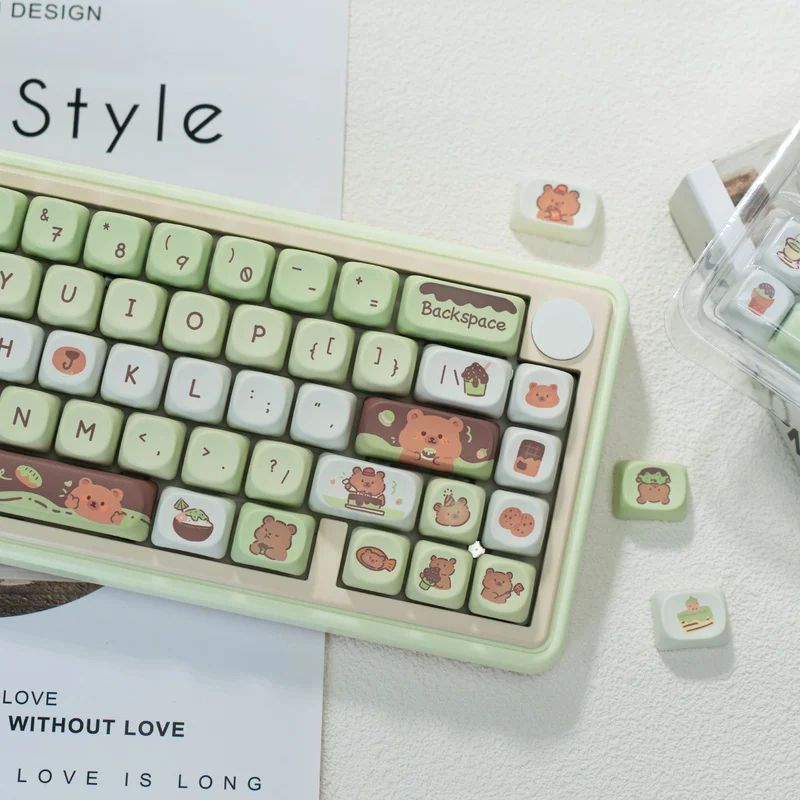 Little Bear Dessert Theme Keycaps 95 Key Moa Cherry Profile Pbt Mechanical Keyboard Personality Cute Cartoon Keycaps