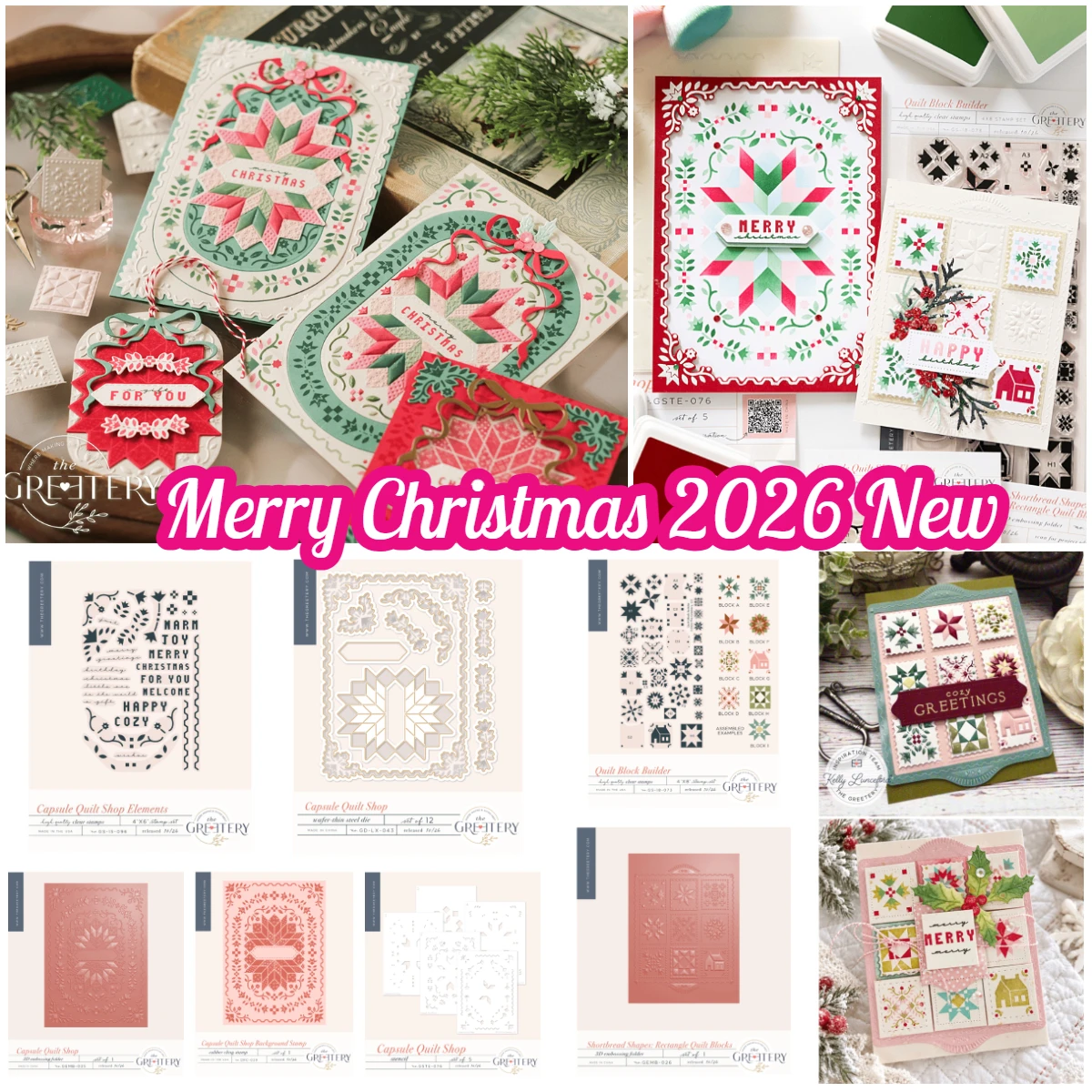Grettery Capsule Quilt Shop Frohe Weihnachten Stanzformen, transparente Stempel, Scrapbooking-Zubehör, DIY, Fotoalbum, Prägung
