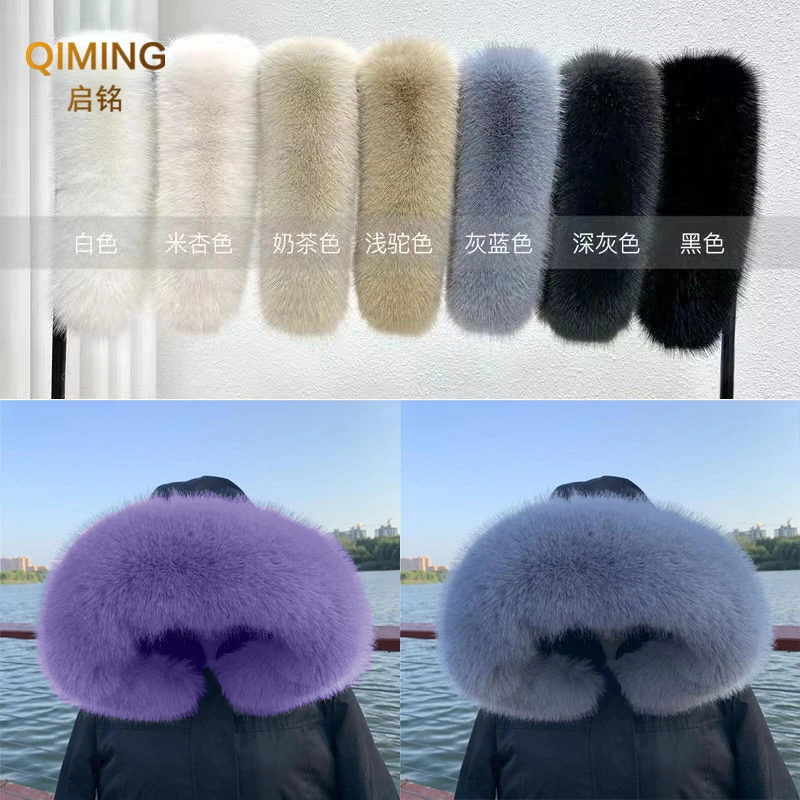 ฤดูหนาว Faux FUR COLLAR Furry Fluffy Fox ขนสัตว์ผ้าพันคอคออุ่นผู้หญิง Shawls และ Wraps ผ้าพันคอที่ถอดออกได้ Hood FUR Trim Coat Parka