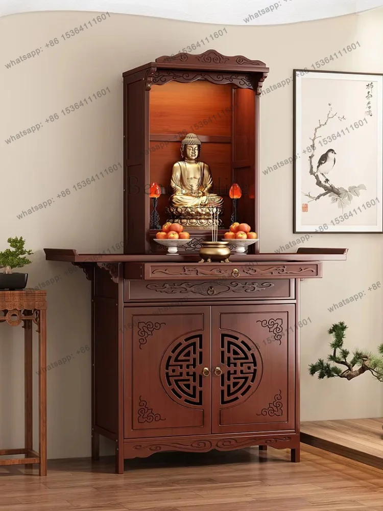 YJ New Chinese Style Buddha Shrine Cabinet Stand for Home Ancestral Altar Table Shelves Storage Rack