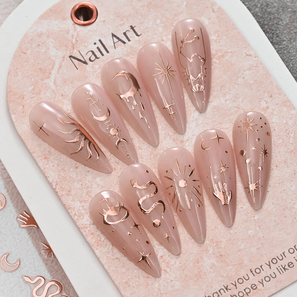 12pcs Rose Gold Sun/Moon/Star Bronzing Nail Art Stickers Set 3D