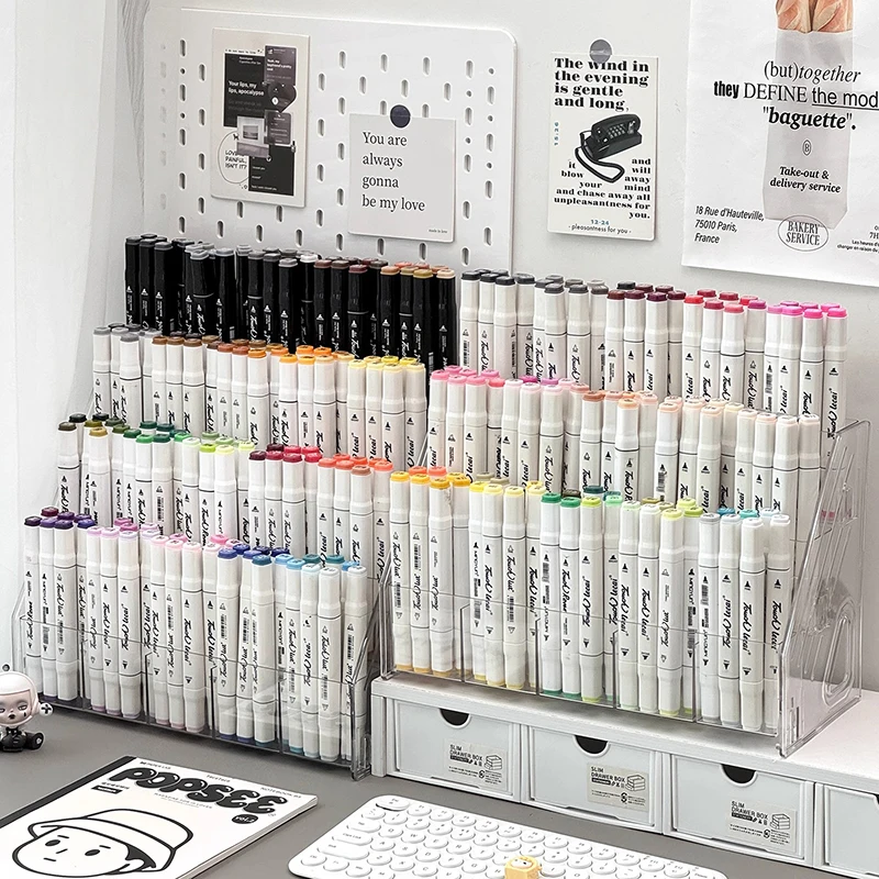 Large Capacity Staircase Pen Holder Organizer, Multi-Compartment Desk Storage Box for Markers & Art Supplies
