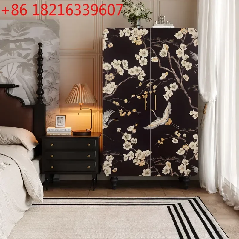YAONew Chinese Retro Wardrobe Large Capacity Storage Hanging Clothes Cabinet Free Installation Solid Wood Painted Storage