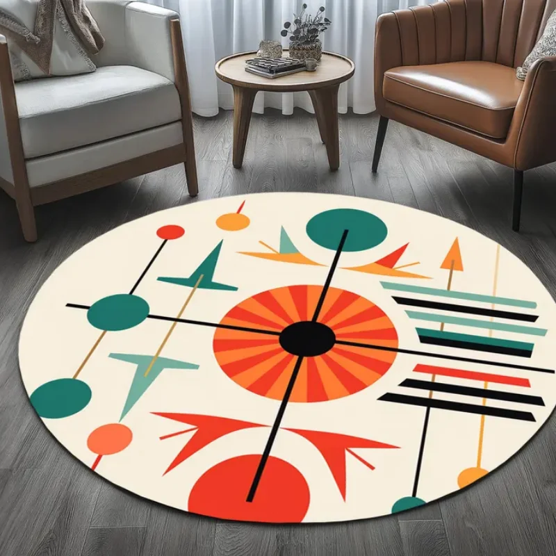 Navajo Blue Geometric Round Rug Tribal Aztec Pattern Non Slip Soft Mat For Living Room Bedroom Farmhouse Home Floor Decor