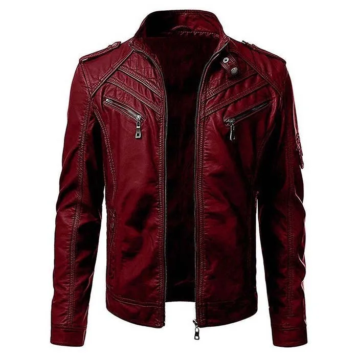 New European and American Fashion Oversized Leather Jacket for Men's Slim Fit Motorcycle Leather Jacket