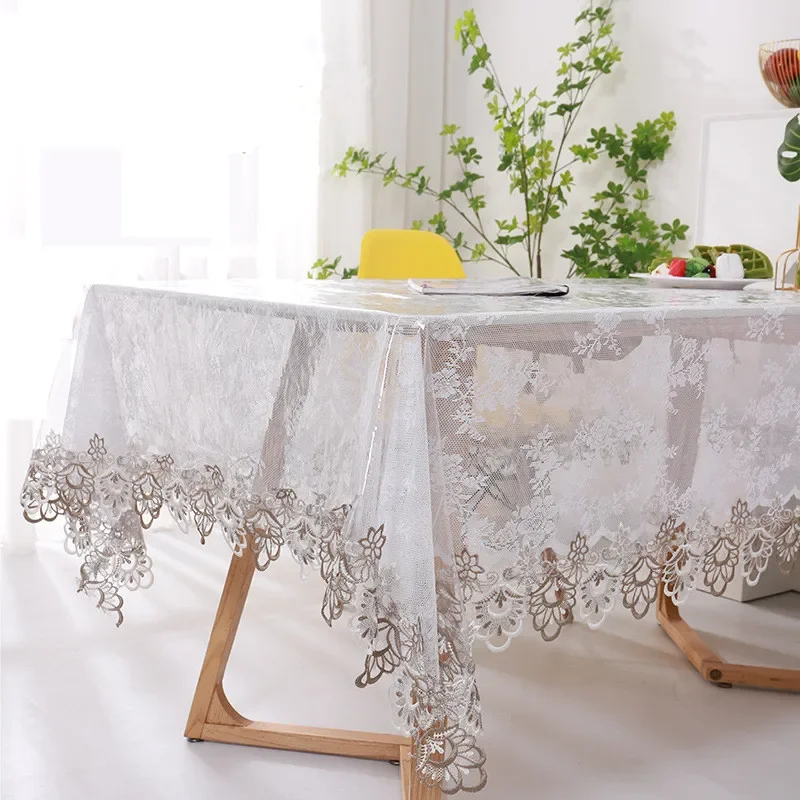 Transparent Soft Glass Table Cloth, Waterproof Table Mat, PVC Drooping Tablecloth, Embroidered Square Table Cloth