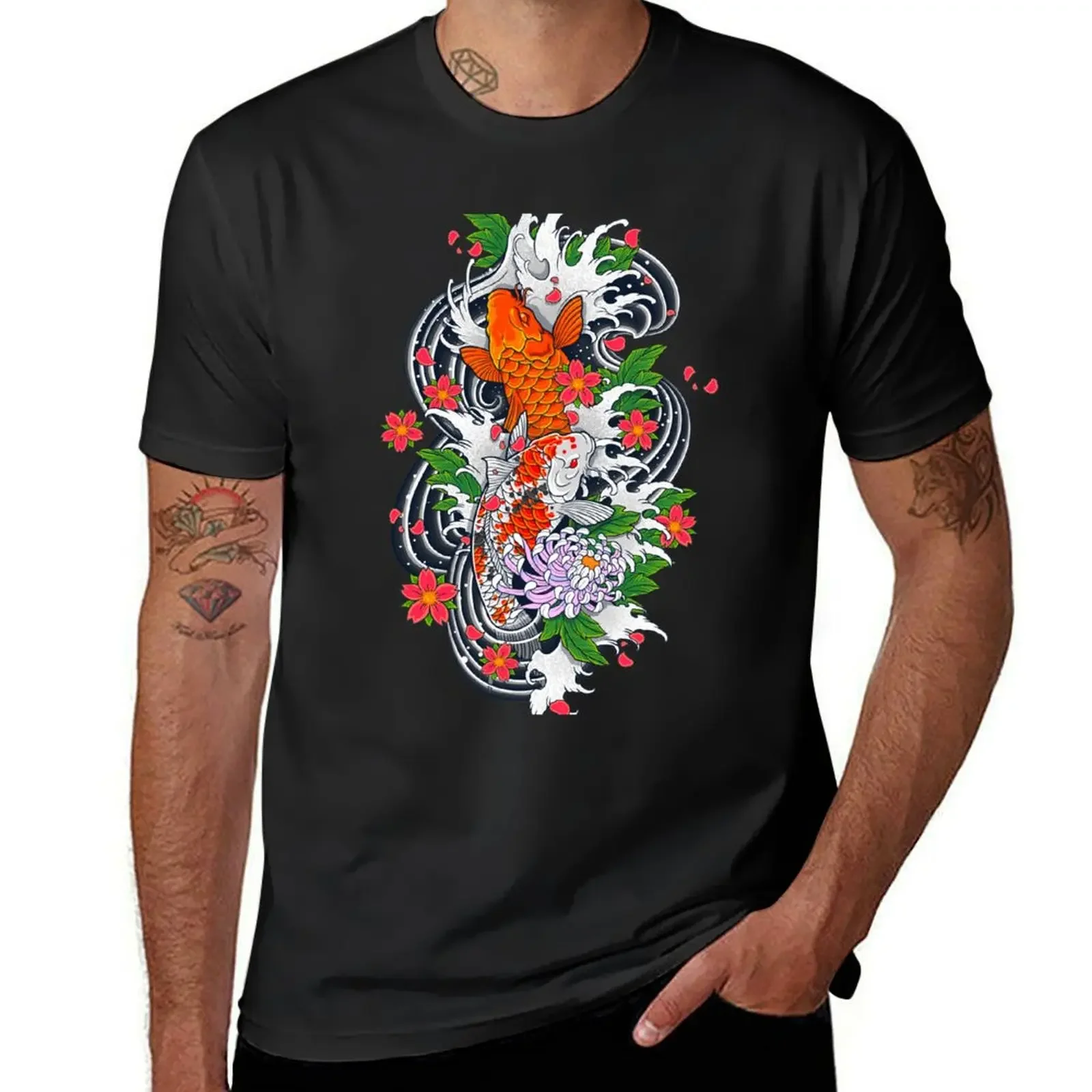 Koi Fish Pond T-Shirt anime t shirts graphic shirts plus size clothes vintage t shirt men