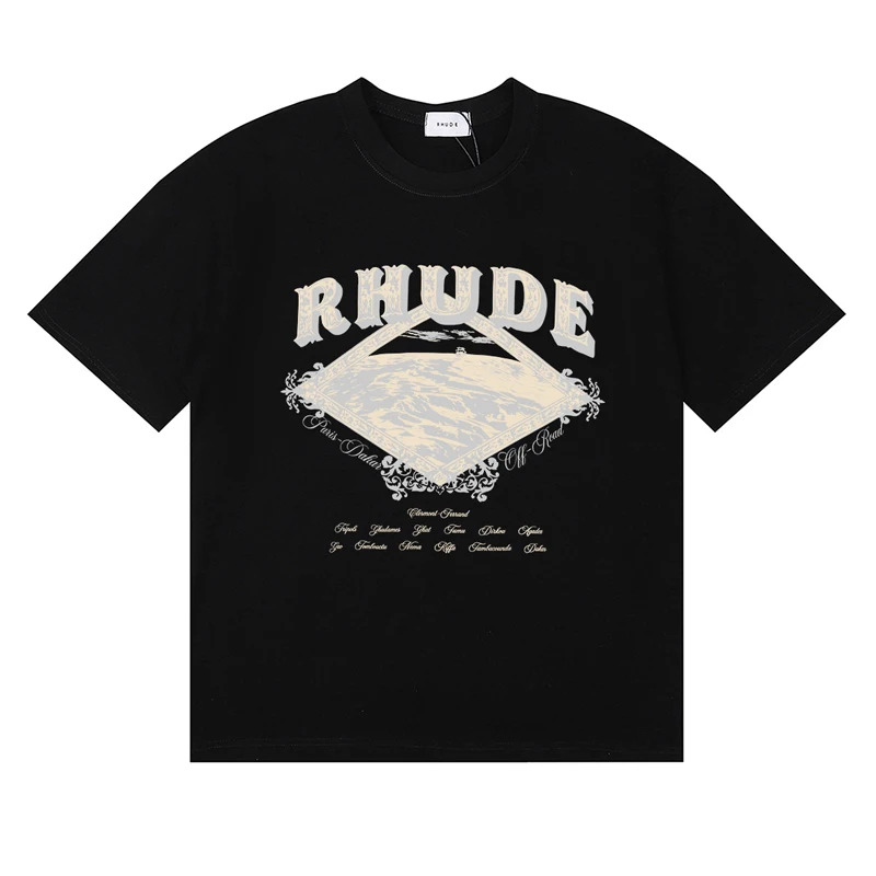 New Arrivals Streetwear Men Rhude T-shirt Summer Unisex Casual Letter Print High Quality Short Sleeve Tops