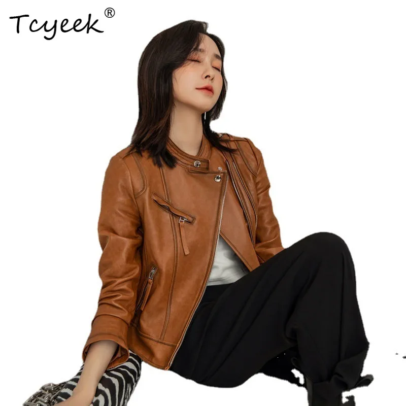 Tcyeek Real Leather Jacket Women Clothing Autumn Motocycle Jackets Top Layer Sheepskin Womens Coats Slim Fit Casaco Feminino