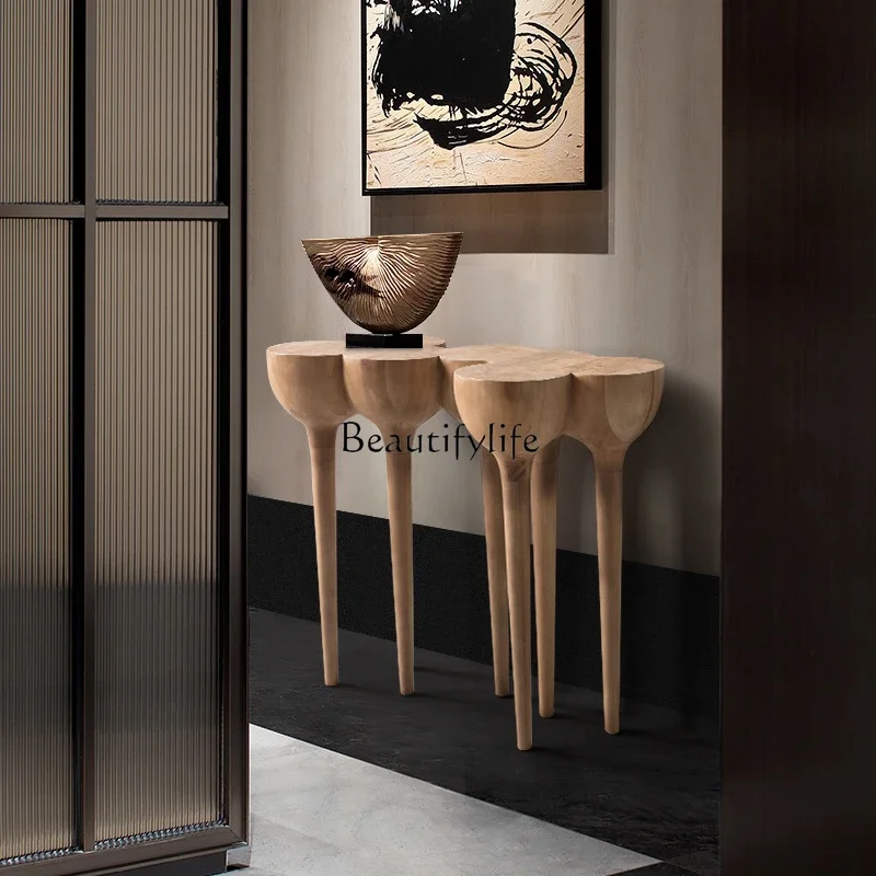 Wabi Sandy Wind Solid Wood Entrance Platform Sample Log Entrance Table Corridor Aisle Against Wall