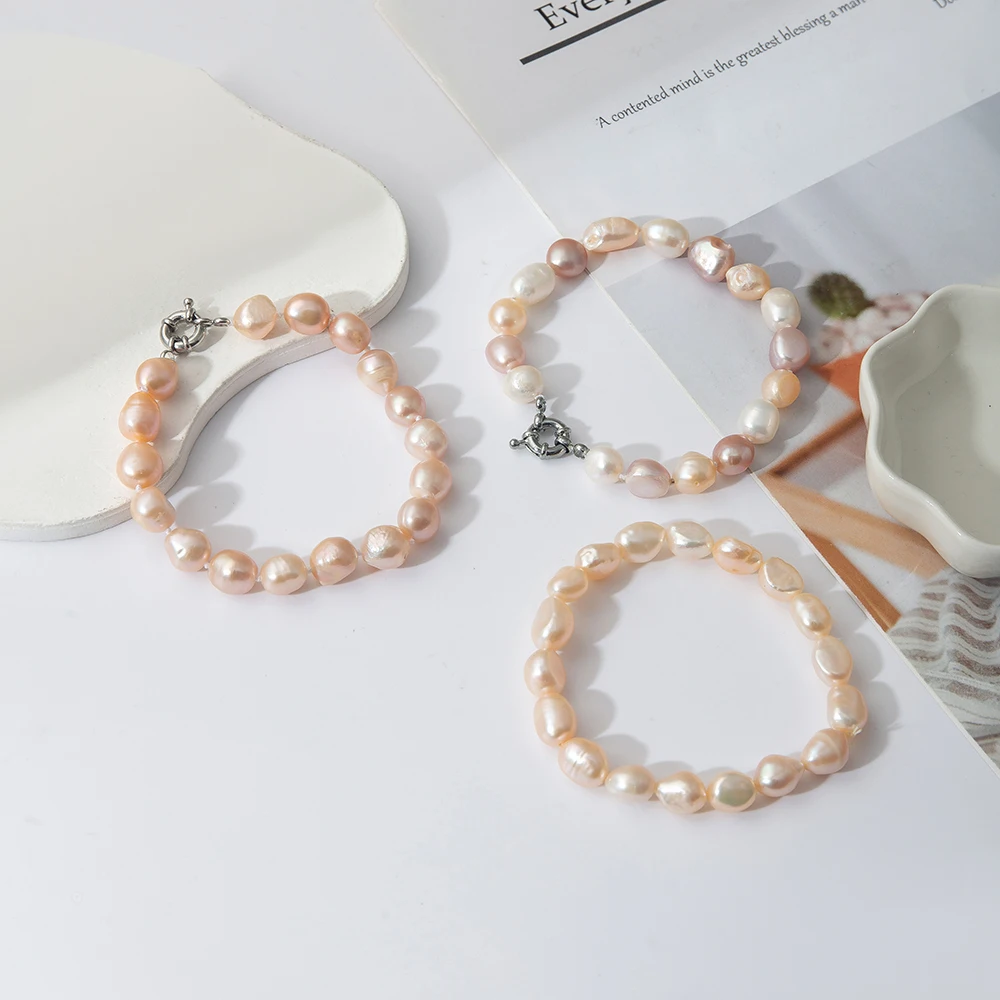 

8-9mm Pearl Bracelet Pink Baroque Natural Freshwater Pearl Bead With Copper Toggle Clasp Women Birthday Jewelry Gift For Female