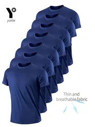 Round Neck T-Shirt7Pcs Navy Blue Ultralight Men Quick Dry Breathable Sweat Shirt for Fitness Gym and Running Light Plaid Quick-D