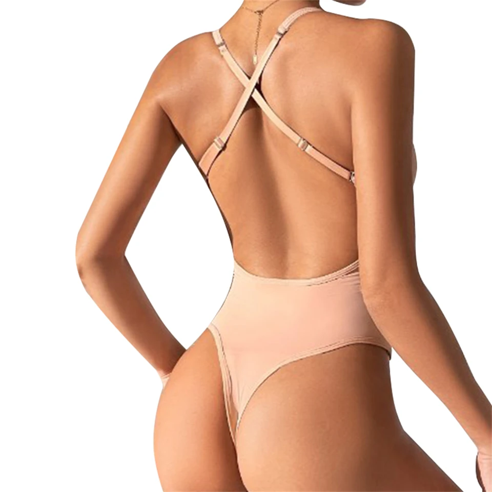 Becirzet Damen Schlankheits-Bodysuit Shapewear Körperformer Bauchreduzierende Unterwäsche Rückenfreies Design Tiefer V-Ausschnitt – Detail 4