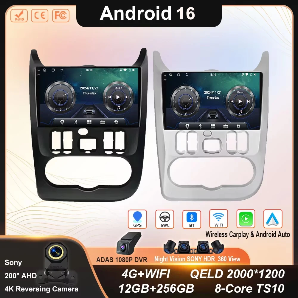 Android 16 For Renault Logan 1 Sandero 2009 2010 2011 2012 - 2015 Largus Dacia Duster Car Radio Multimedia Player Stereo Carplay