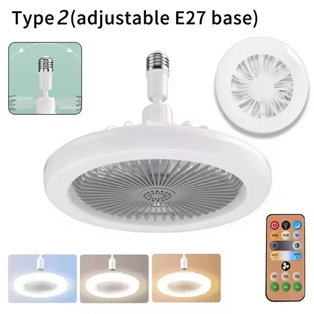 Ventilador de teto moderno com lâmpada LED, soquete E27, regulável, para quarto e sala de estar, 3 velocidades, motor DC silencioso.