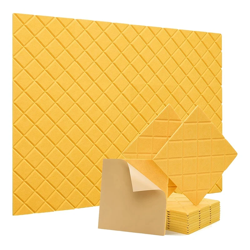 12 Pack Soundproof Wall Panels 12X12x0.4Inch Self Adhesive Sound Absorbing Panels For Recording Studio,Office Yellow