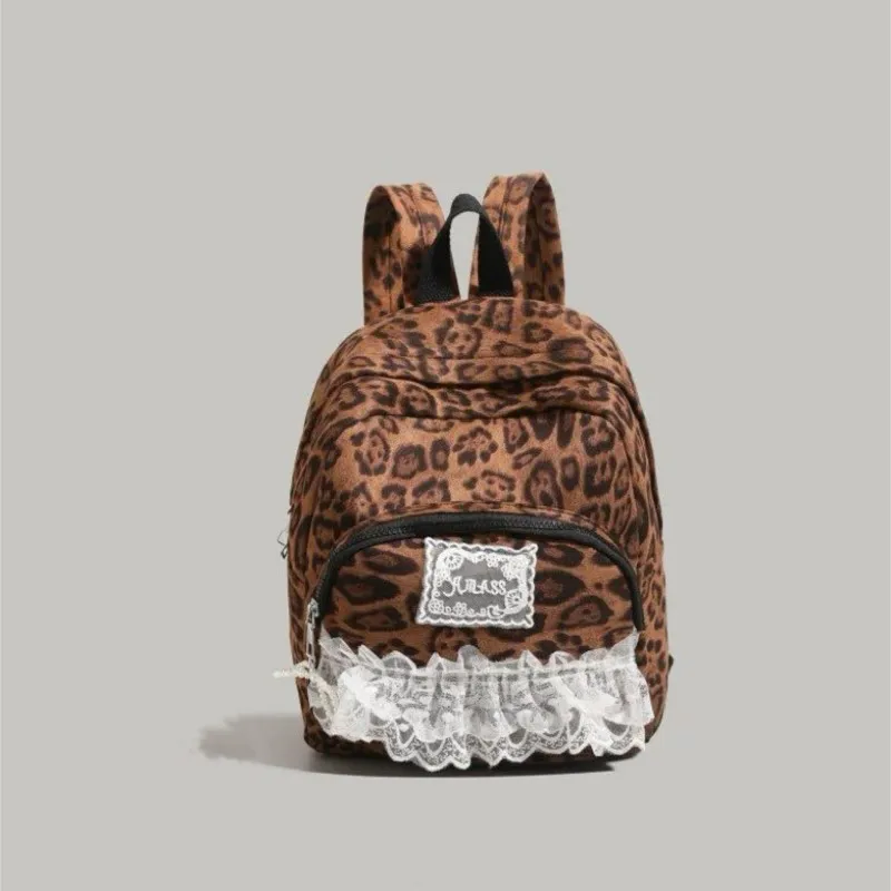 حقيبة ظهر نسائية من الدانتيل على شكل الفهد من Hot Girl حقيبة ظهر كلاسيكية ذات سعة كبيرة للسيدات Harajuku Y2k جماليات خفيفة الوزن Mochilas Mujer Chic #6