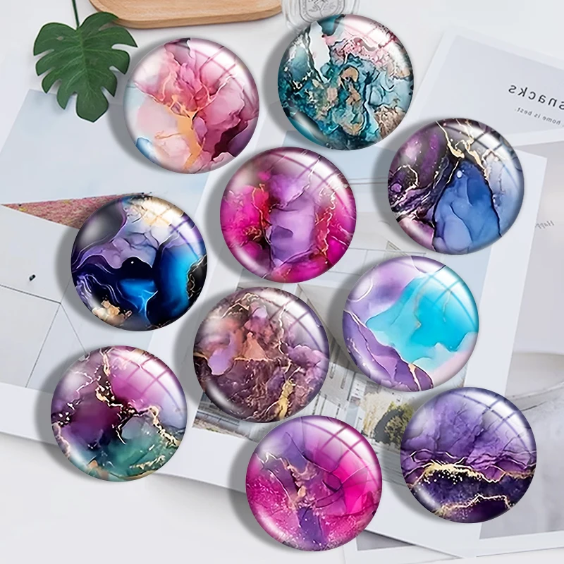 Dyeing Fluid Ink Texture  10pcs 12mm14mm/16mm/18mm/20mm/25mm Round Photo Glass Cabochon Demo Flat Back Making Findings Jewelry