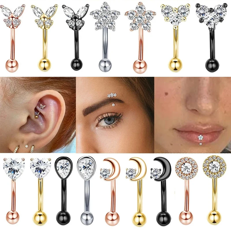 Eyebrow Piercing Rings Eyebrow Stud Daith Earrings Curved Barbell Tragus Earring Helix Ear Piercings Cartilage Jewelry