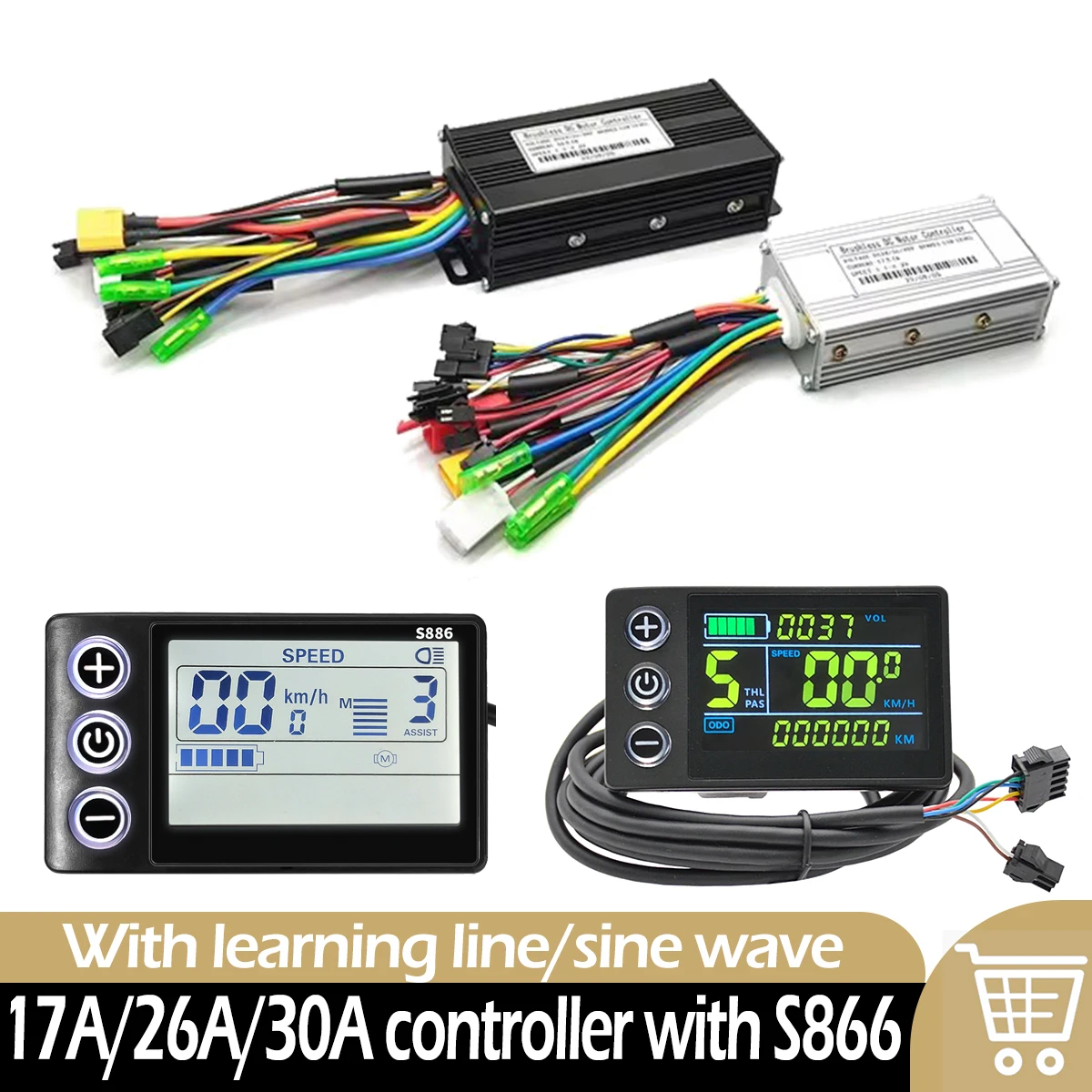 E-bike Sine Wave Controller 17A/26A/30A Three Mode Brushless Controller 500/750W/1000W For Electric Bicycle Ebike E-Scooter Part