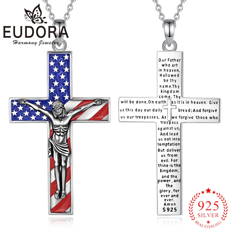

Eudora Crucifix Cross Necklace 925 Sterling Silver Jesus Cross Amulet Pendant Christian Spiritual Jewelry Religious Gift for Men