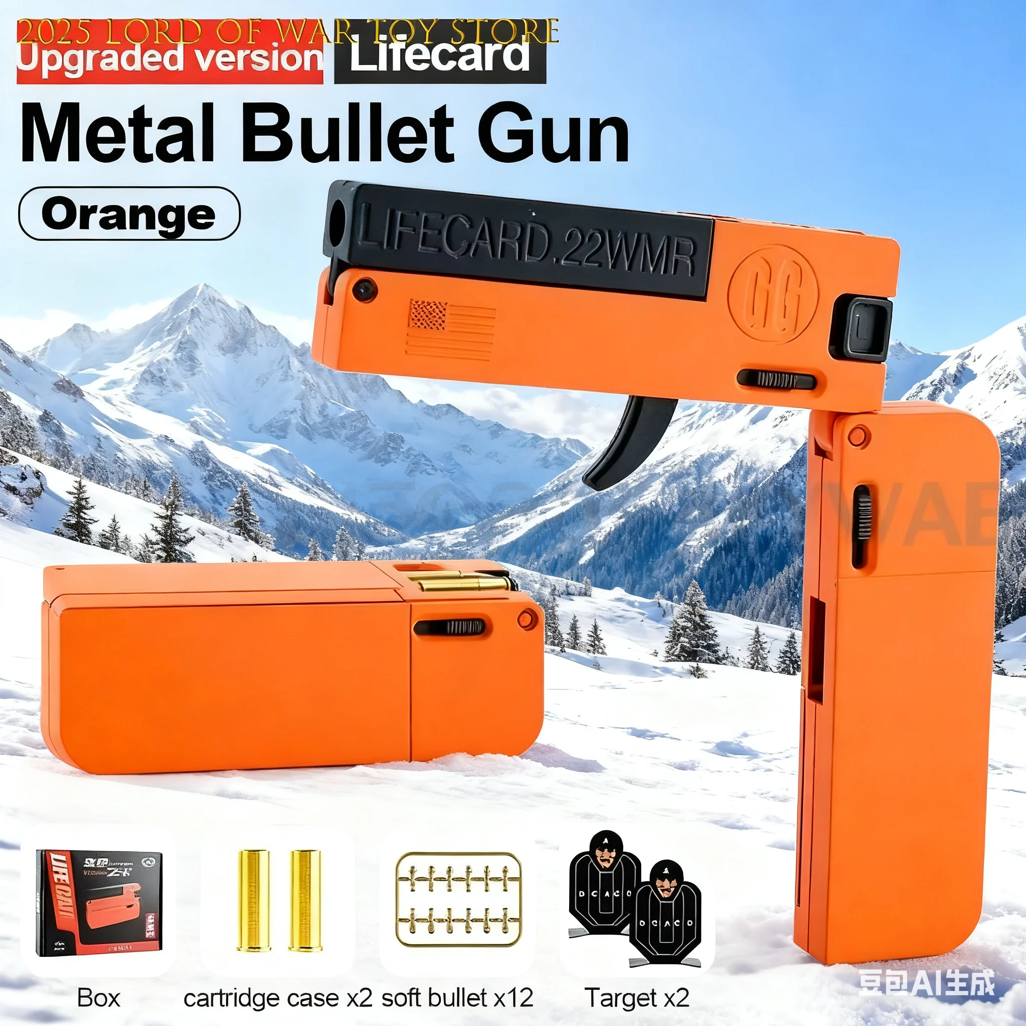 Lifecard pistola de brinquedo dobrável, pistola de brinquedo com balas macias, modelo de tiro de liga, adultos, crianças, meninos, presentes de aniversário