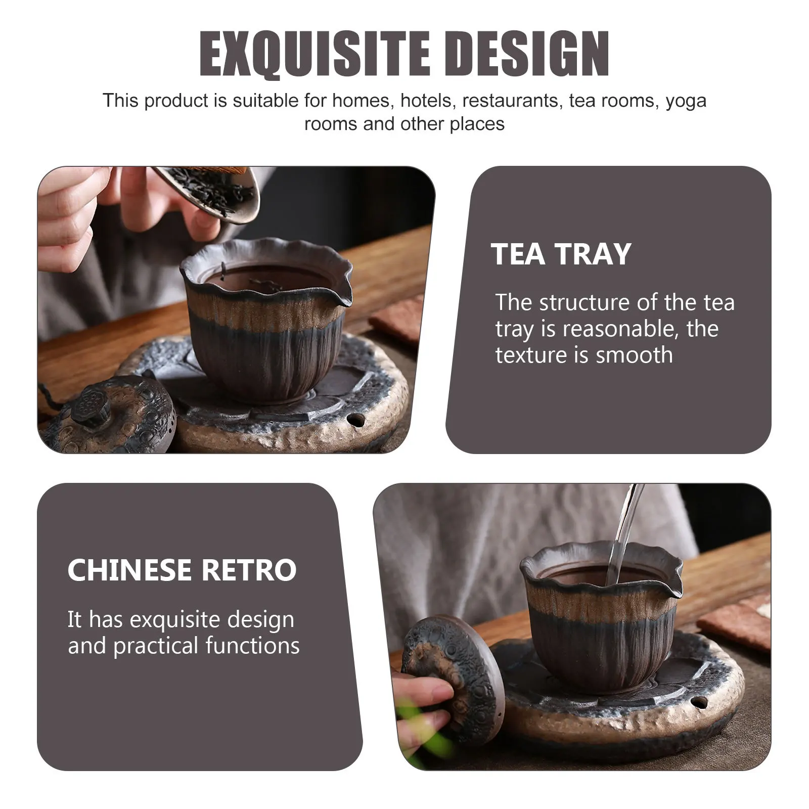 

Crude Pottery Chinese Vintage Tea Tray Lotus Pattern Smooth Texture Home Tea Set Tray Office Use Teapot Mat Teacup Storage Plate